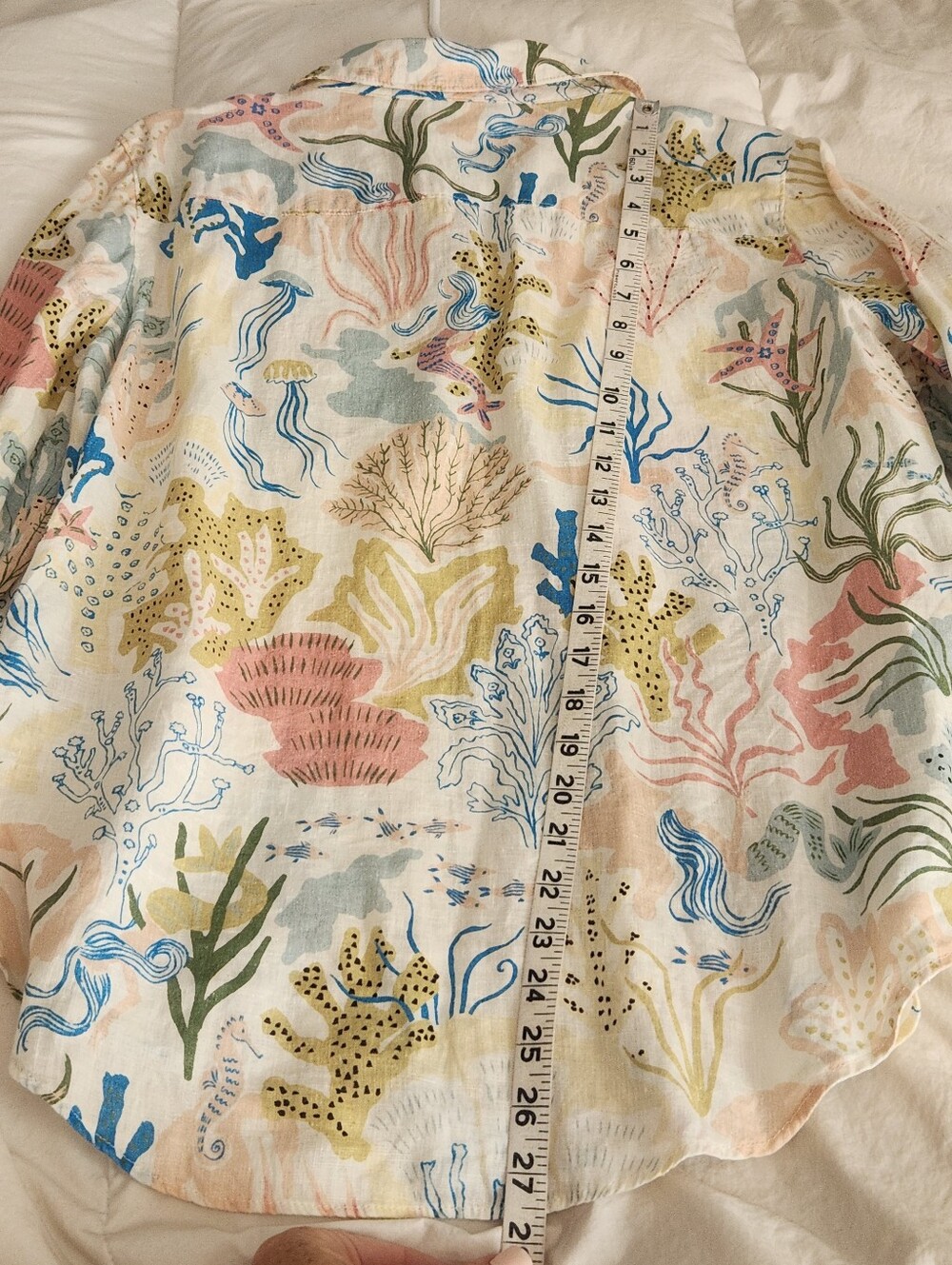 Spartina 449 Callie Linen Shirt Mermaid Coral Beach Seahorse Ocean Print Size L - Picture 10 of 10